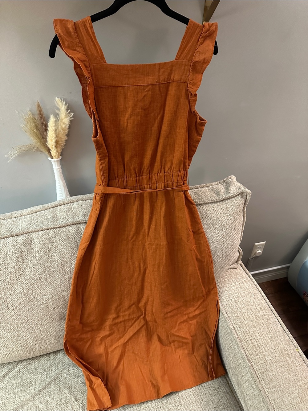 100% Cotton Universal Thread Rust Orange Sleeveless Tie-Waist Midi Dress - Picture 5 of 7